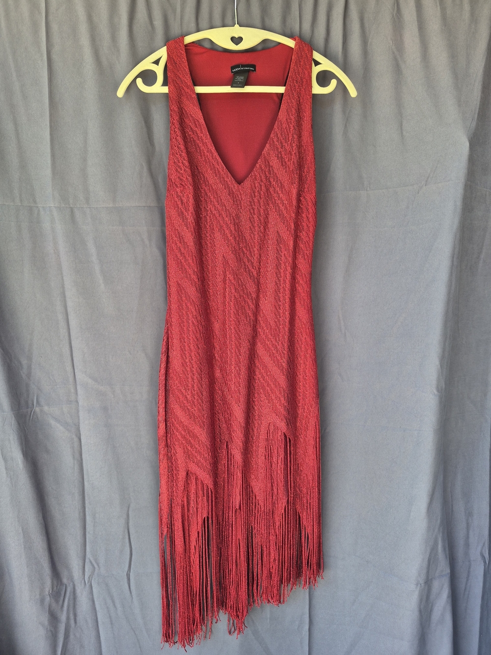 Moda International Red Sleeveless Fringe V-Neck Asymmetrical Dress